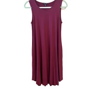 Eileen Fisher Women's Stretch Jersey Round Neck Dress X-Small Berry Pockets USA